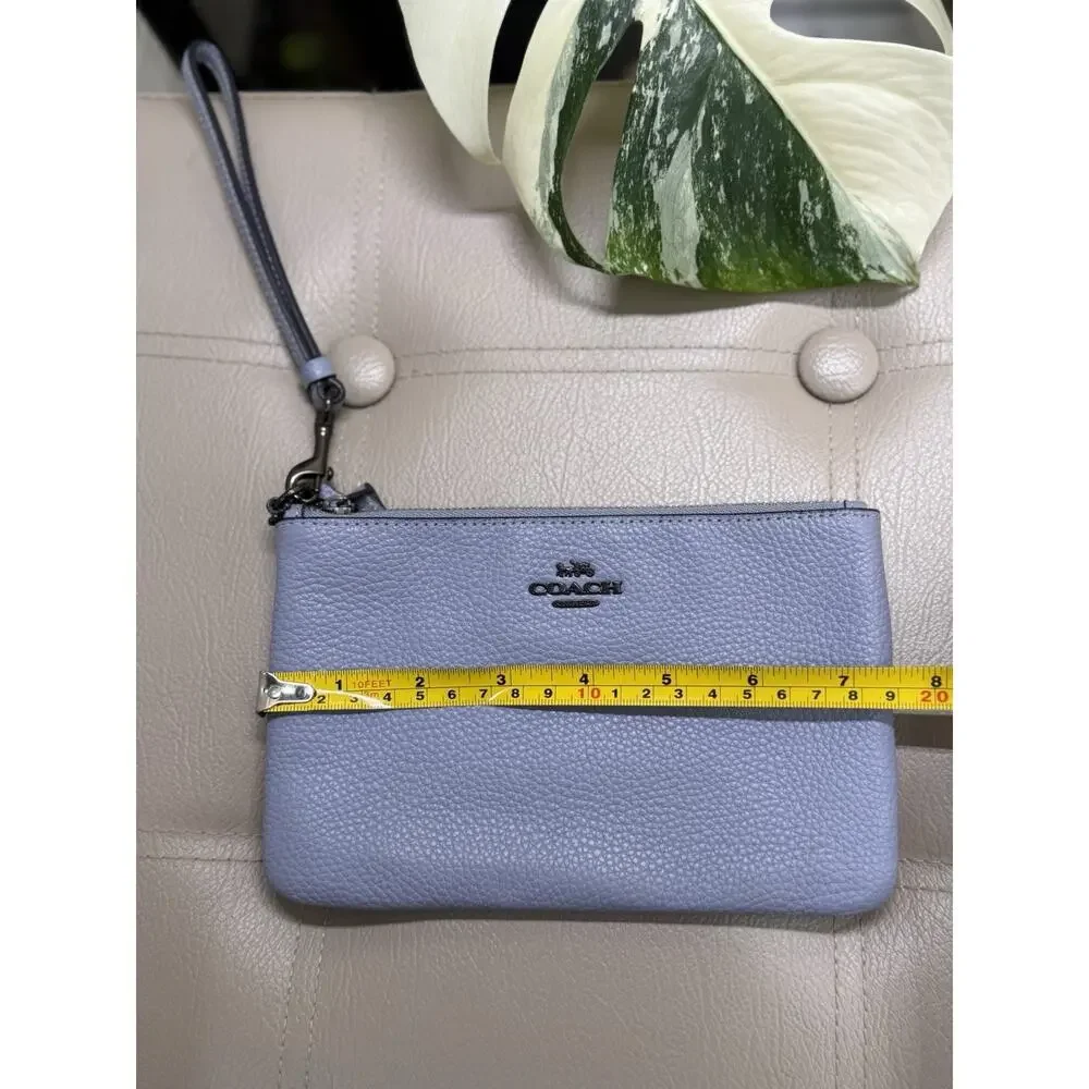 Coach Blue Pebbled Leather wristlet corner zip 5